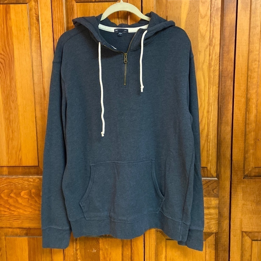 Gap Factory Blue Cotton/Polyester Hoodie Popover Drawstring 7” Zipper Size L